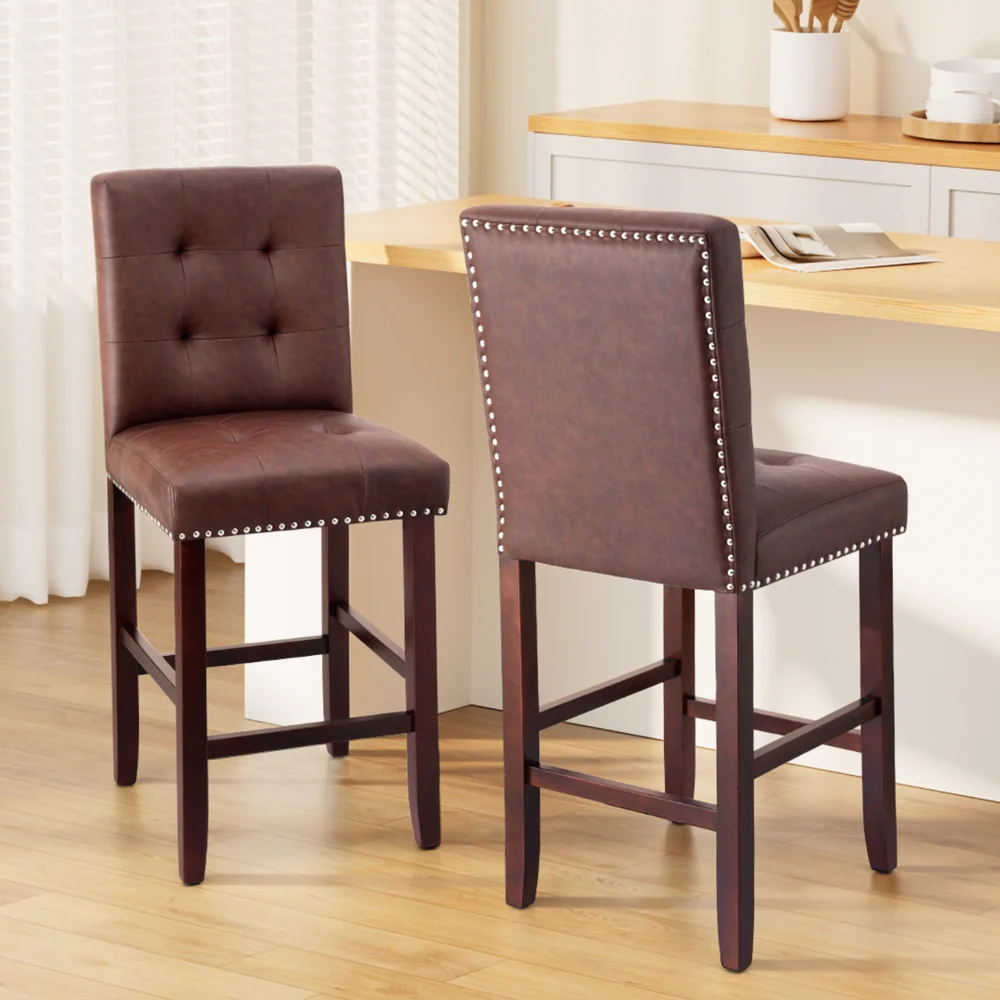 Set of 2 Stirling Leather Bar Stools - Brown - Image 7