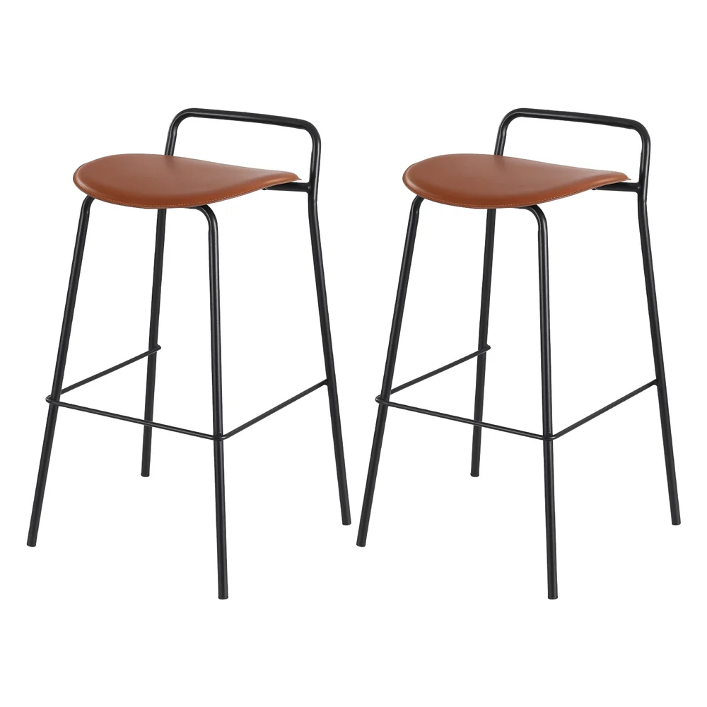 Set of 2 Tavian PU Leather Bar Stools – Brown & Black - Image 2
