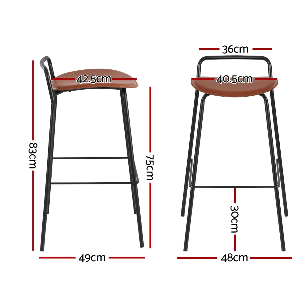 Set of 2 Tavian PU Leather Bar Stools – Brown & Black - Image 3