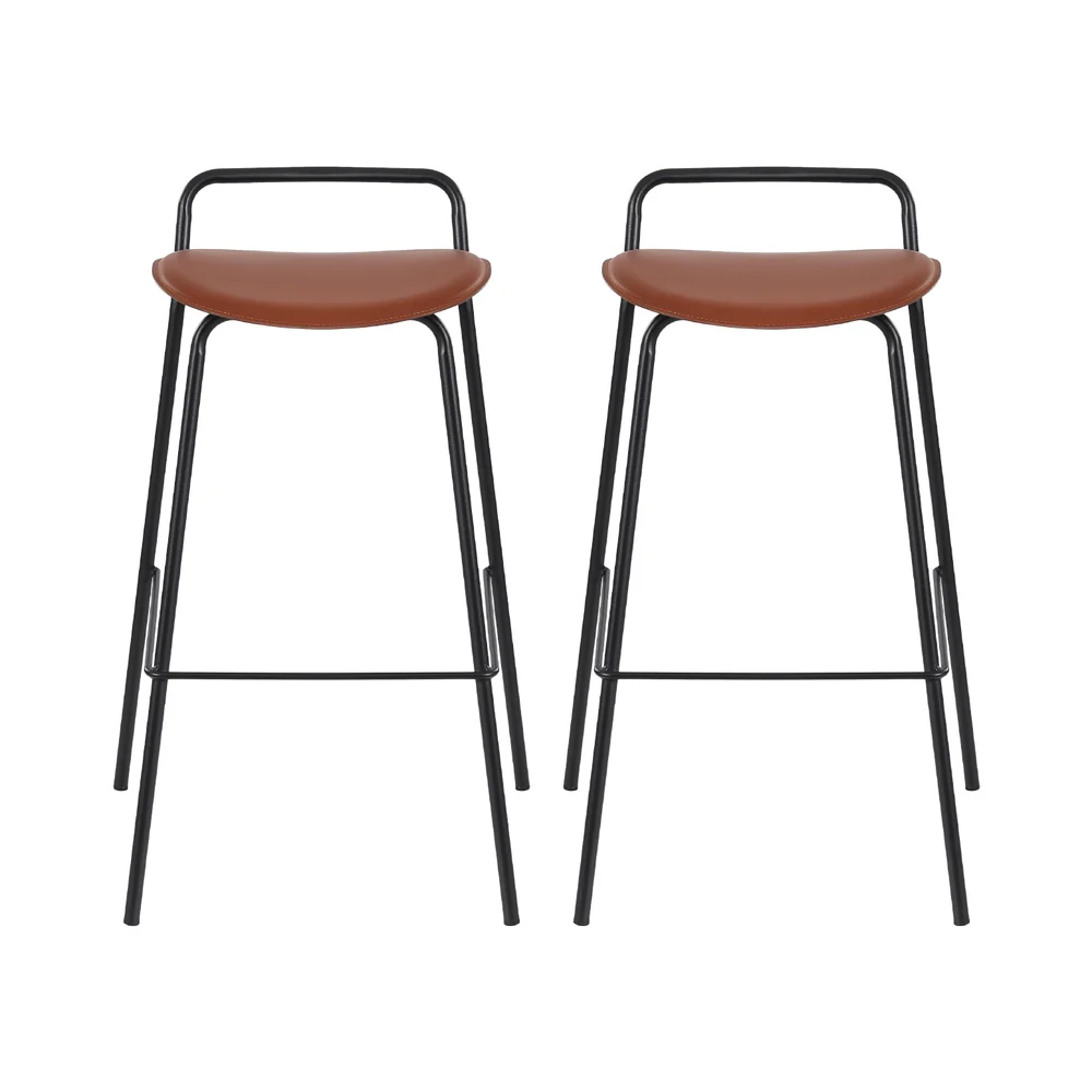 Set of 2 Tavian PU Leather Bar Stools – Brown & Black - Image 4