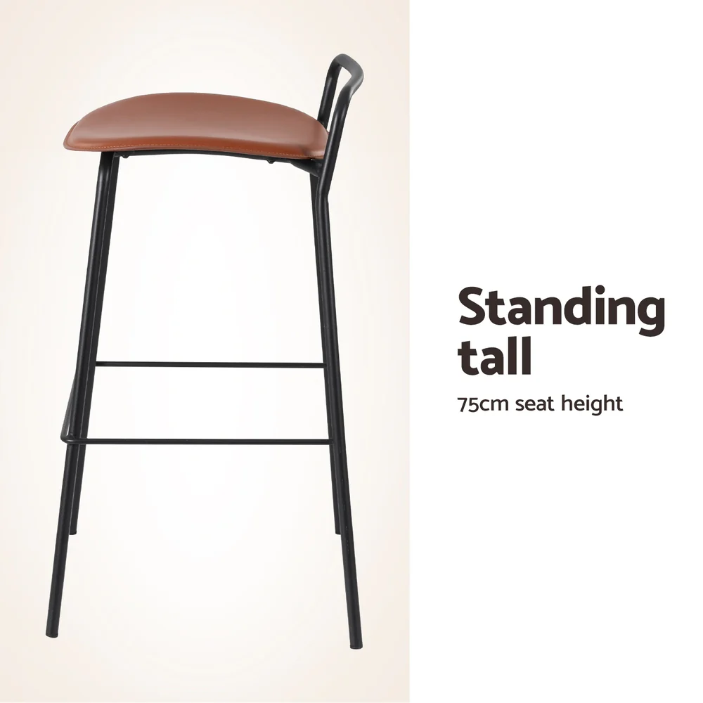 Set of 2 Tavian PU Leather Bar Stools – Brown & Black - Image 5