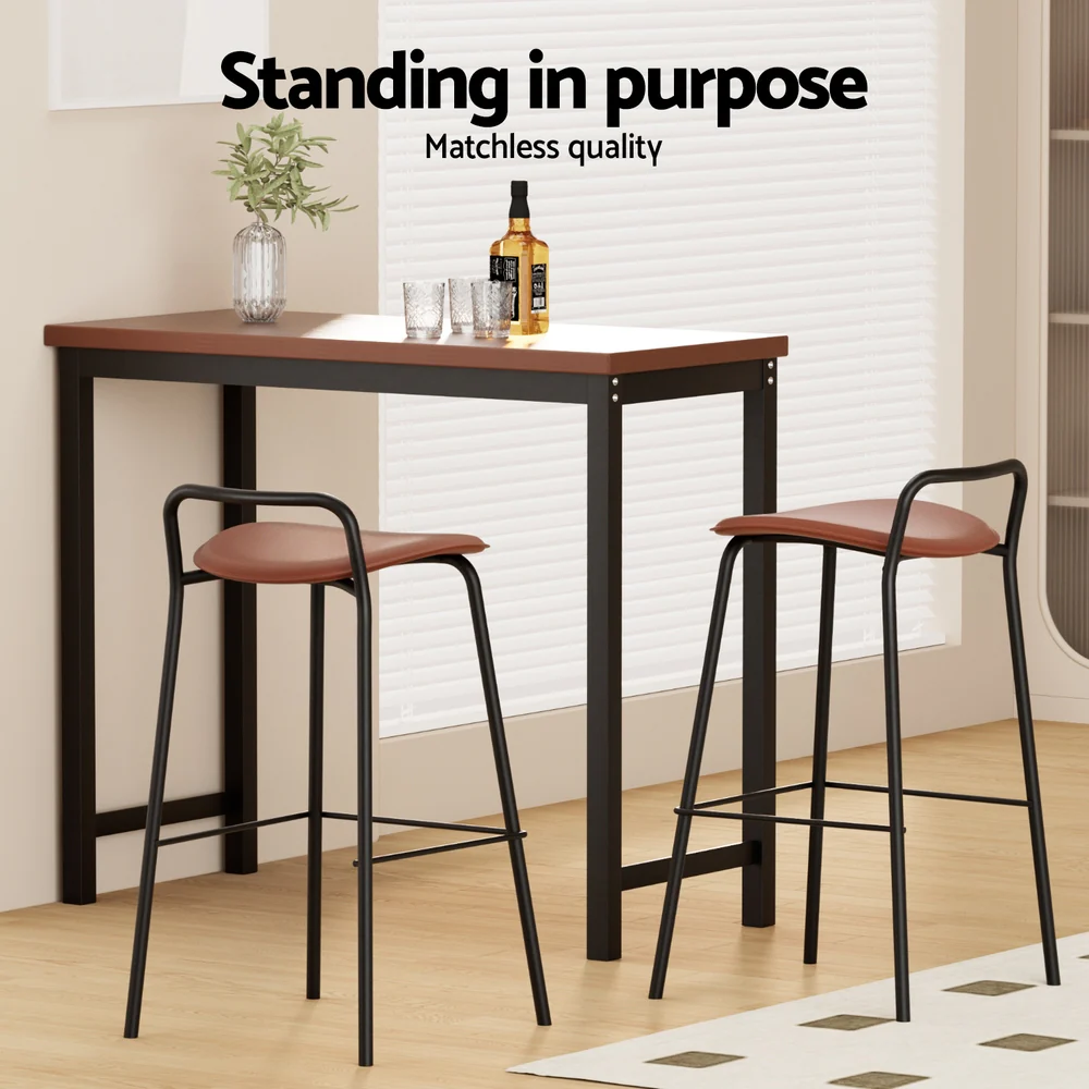 Set of 2 Tavian PU Leather Bar Stools – Brown & Black - Image 6