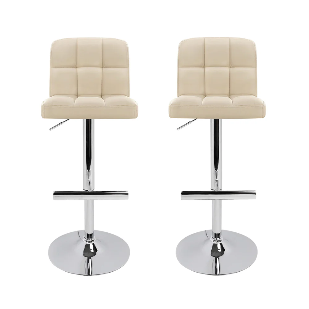 Set of 2 Vienna Gas Lift Bar Stools - Beige - Image 3