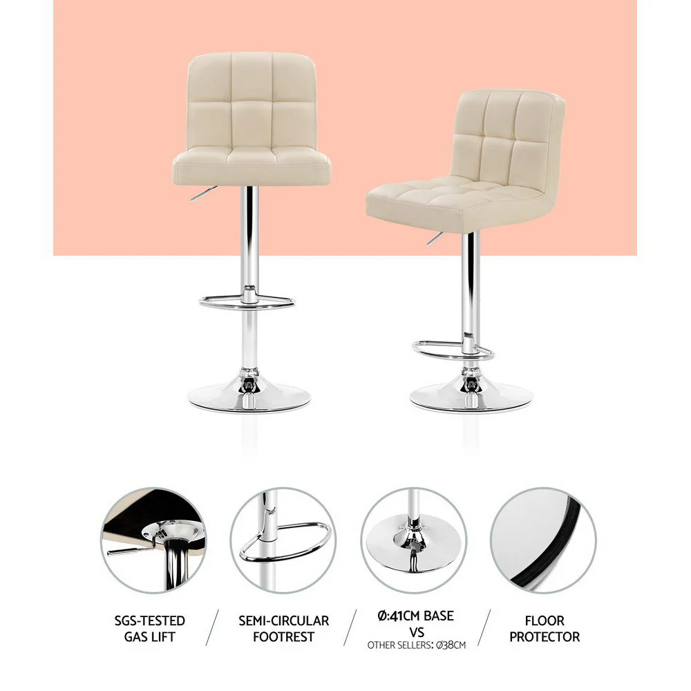 Set of 2 Vienna Gas Lift Bar Stools - Beige - Image 4