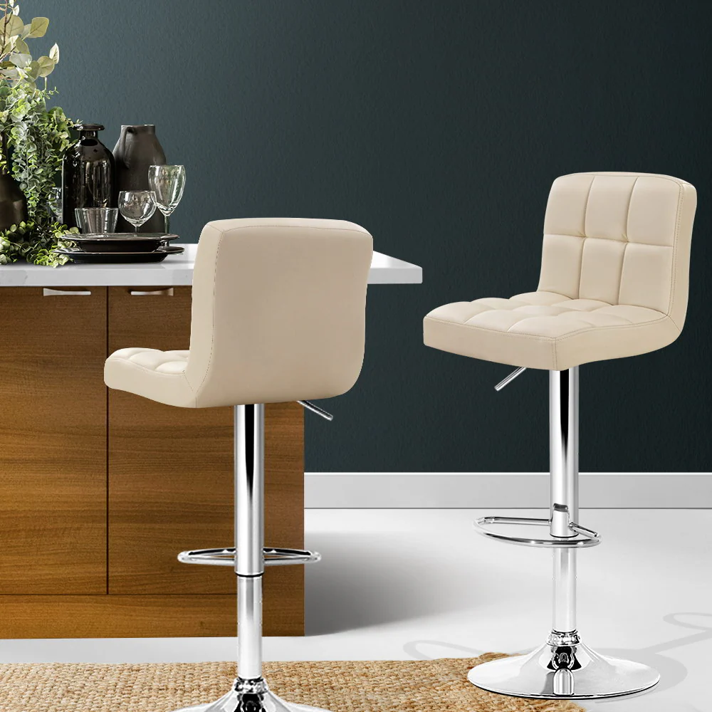 Set of 2 Vienna Gas Lift Bar Stools - Beige - Image 7