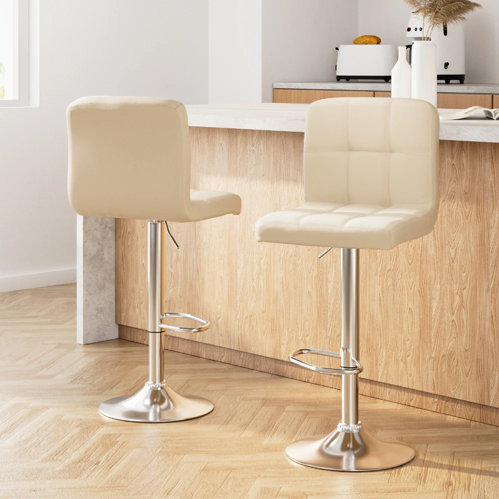 Set of 2 Vienna Gas Lift Bar Stools - Beige - Image 8