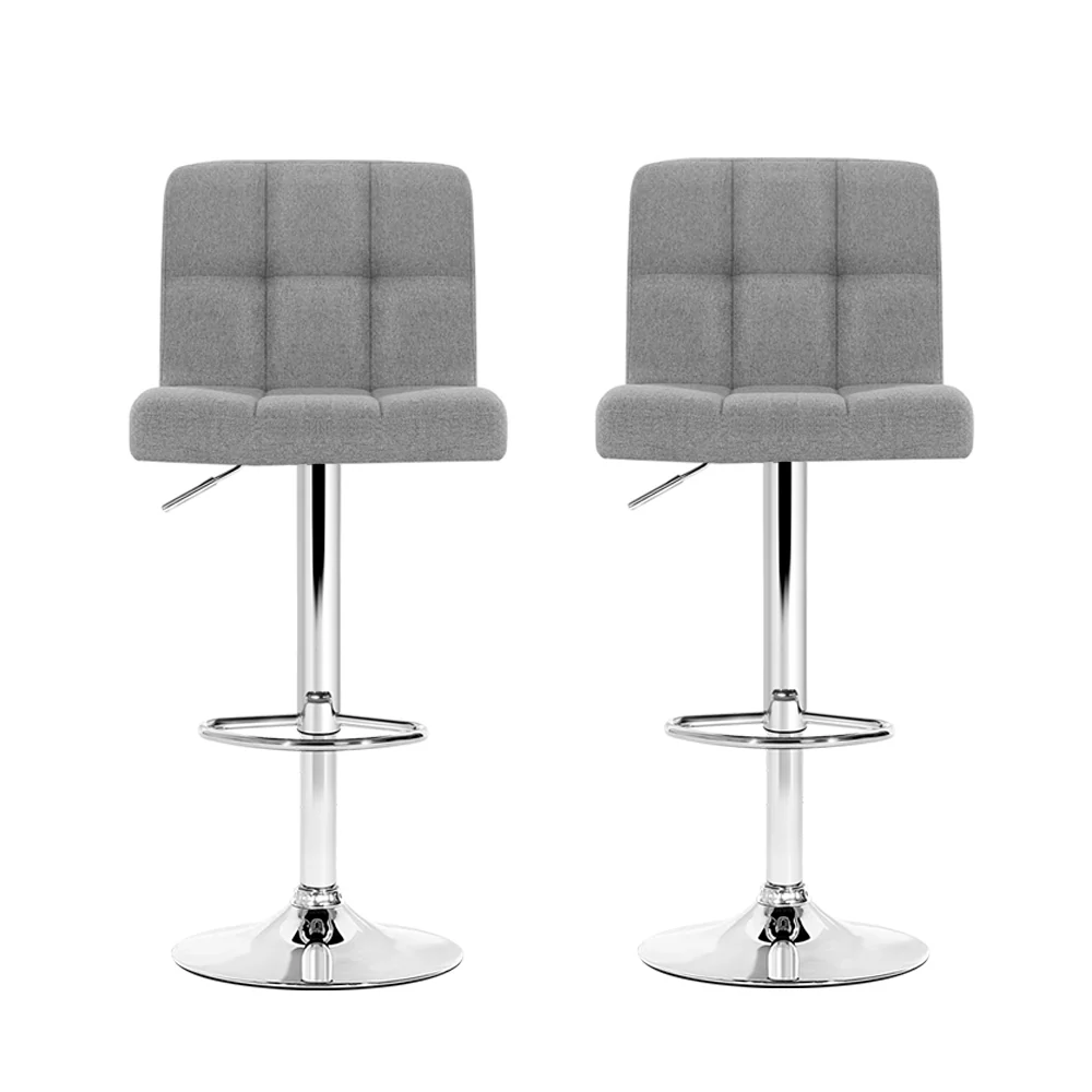 Set of 2 Vienna Gas Lift Bar Stools - Grey Fabric - Image 3