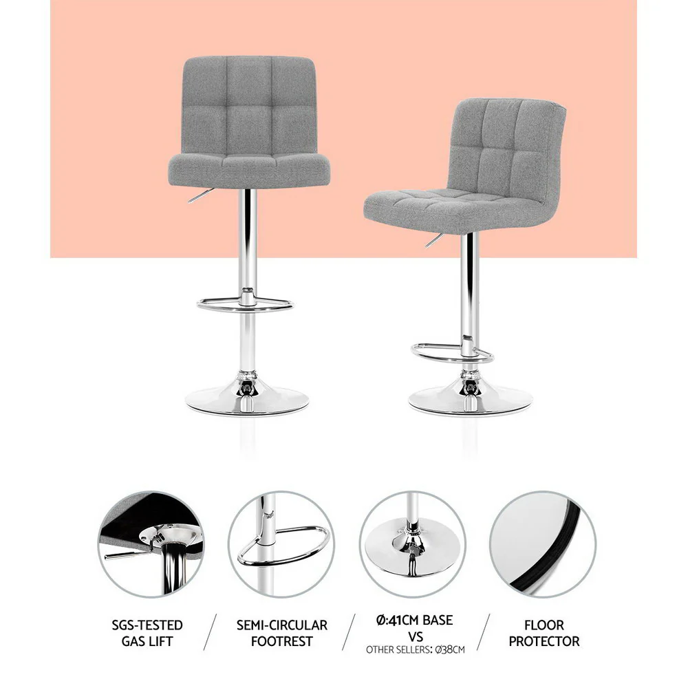 Set of 2 Vienna Gas Lift Bar Stools - Grey Fabric - Image 4