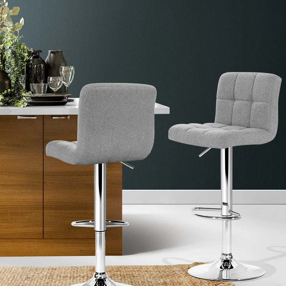 Set of 2 Vienna Gas Lift Bar Stools - Grey Fabric - Image 7