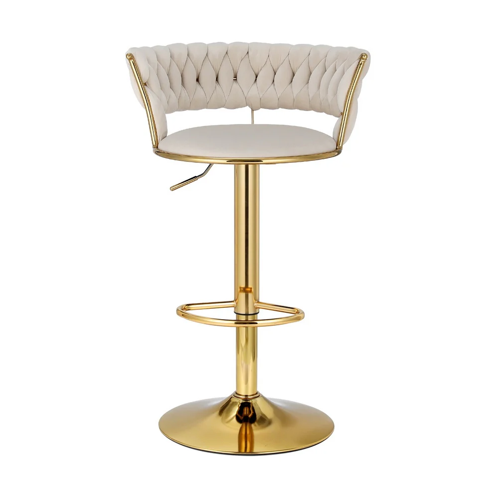 Set of 2 Vivien Bar Stools - Ivory and Gold - Image 3