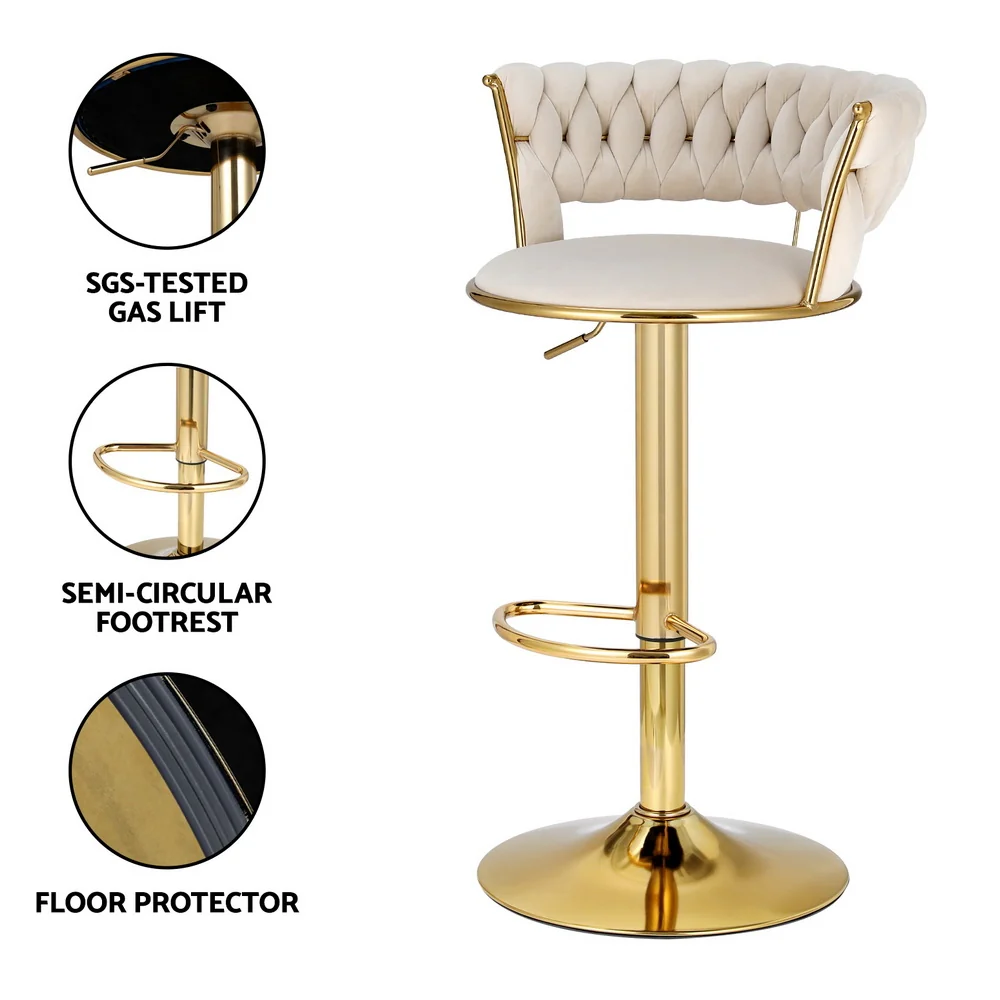 Set of 2 Vivien Bar Stools - Ivory and Gold - Image 5