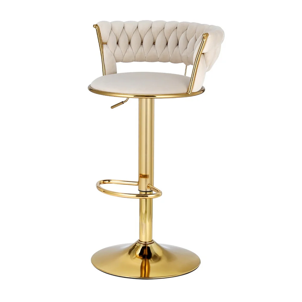 Set of 2 Vivien Bar Stools - Ivory and Gold - Image 7