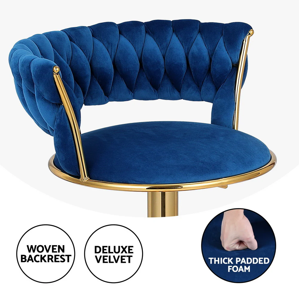 Set of 2 Vivien Bar Stools - Navy and Gold - Image 4
