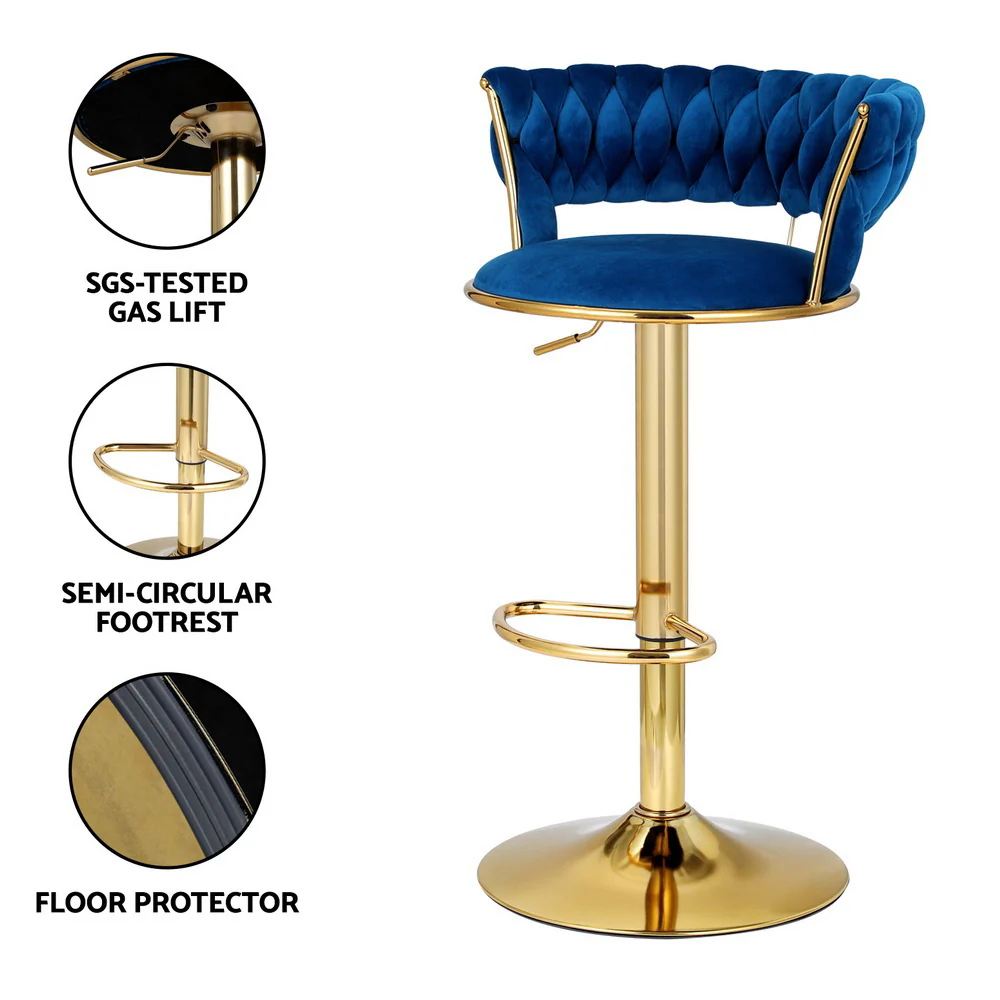 Set of 2 Vivien Bar Stools - Navy and Gold - Image 5