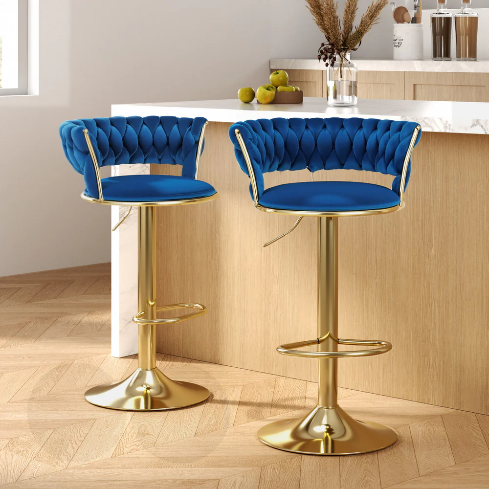 Set of 2 Vivien Bar Stools - Navy and Gold - Image 7