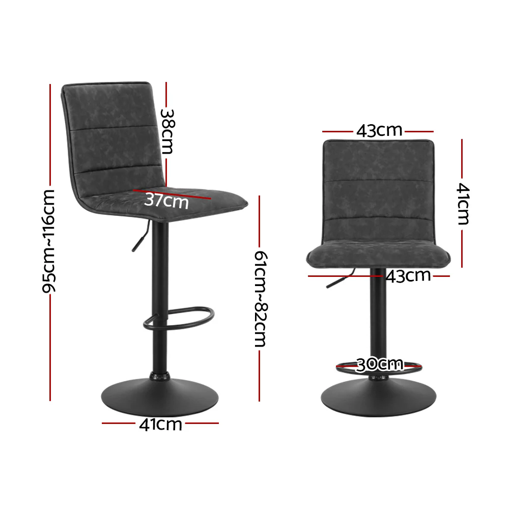 Set of 2 Winslow Vintage Style High Back Bar Stools – Grey - Image 2