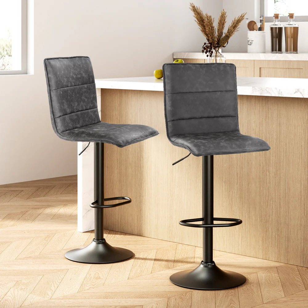 Set of 2 Winslow Vintage Style High Back Bar Stools – Grey - Image 7