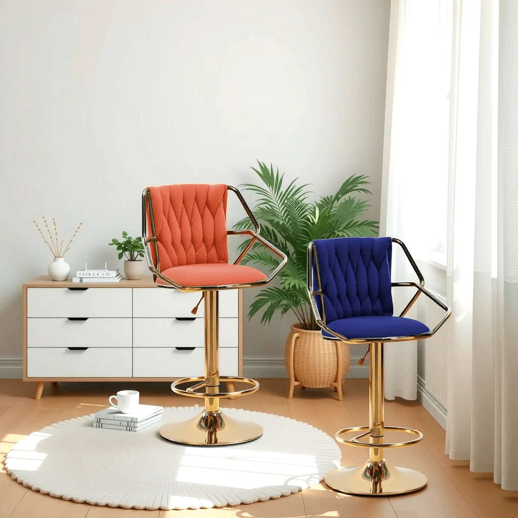 Set of 2 Winton Velvet Bar Stools - Beige with Gold Base - Image 9