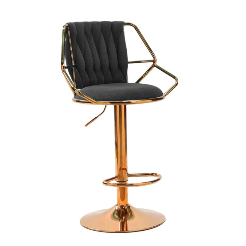 Set of 2 Winton Velvet Bar Stools - Black with Gold Base - Image 2