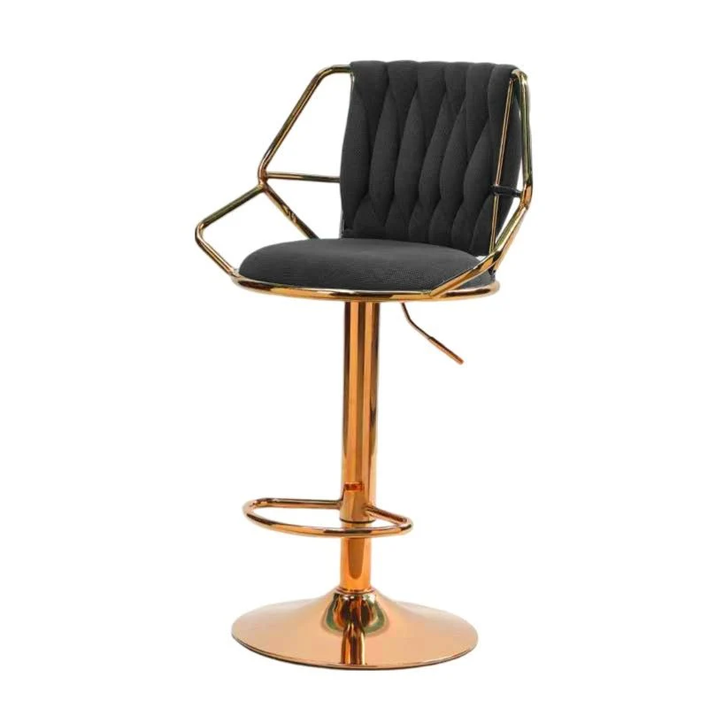 Set of 2 Winton Velvet Bar Stools - Black with Gold Base - Image 3