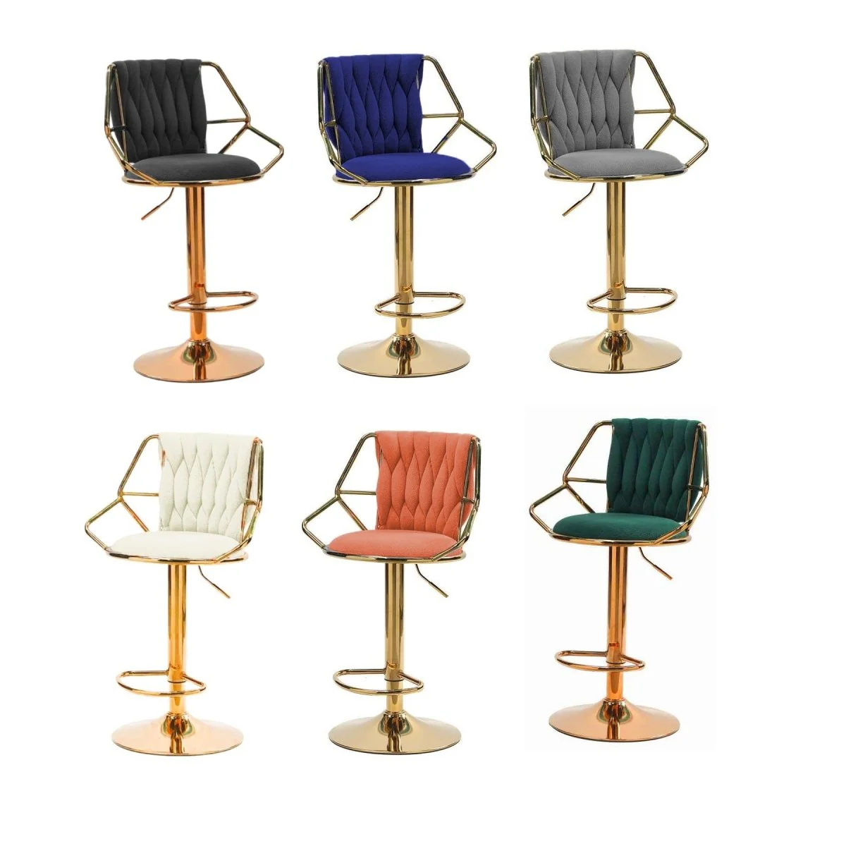 Set of 2 Winton Velvet Bar Stools - Black with Gold Base - Image 8