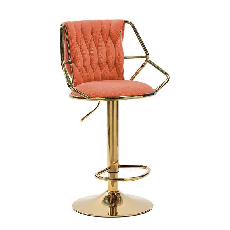 Set of 2 Winton Velvet Bar Stools - Orange with Gold Base - Image 2