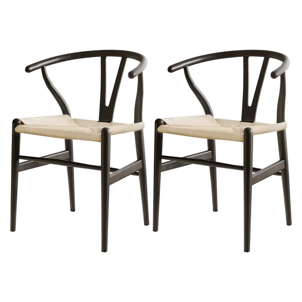 Set of 2 Wishbone Dining Chairs – Black