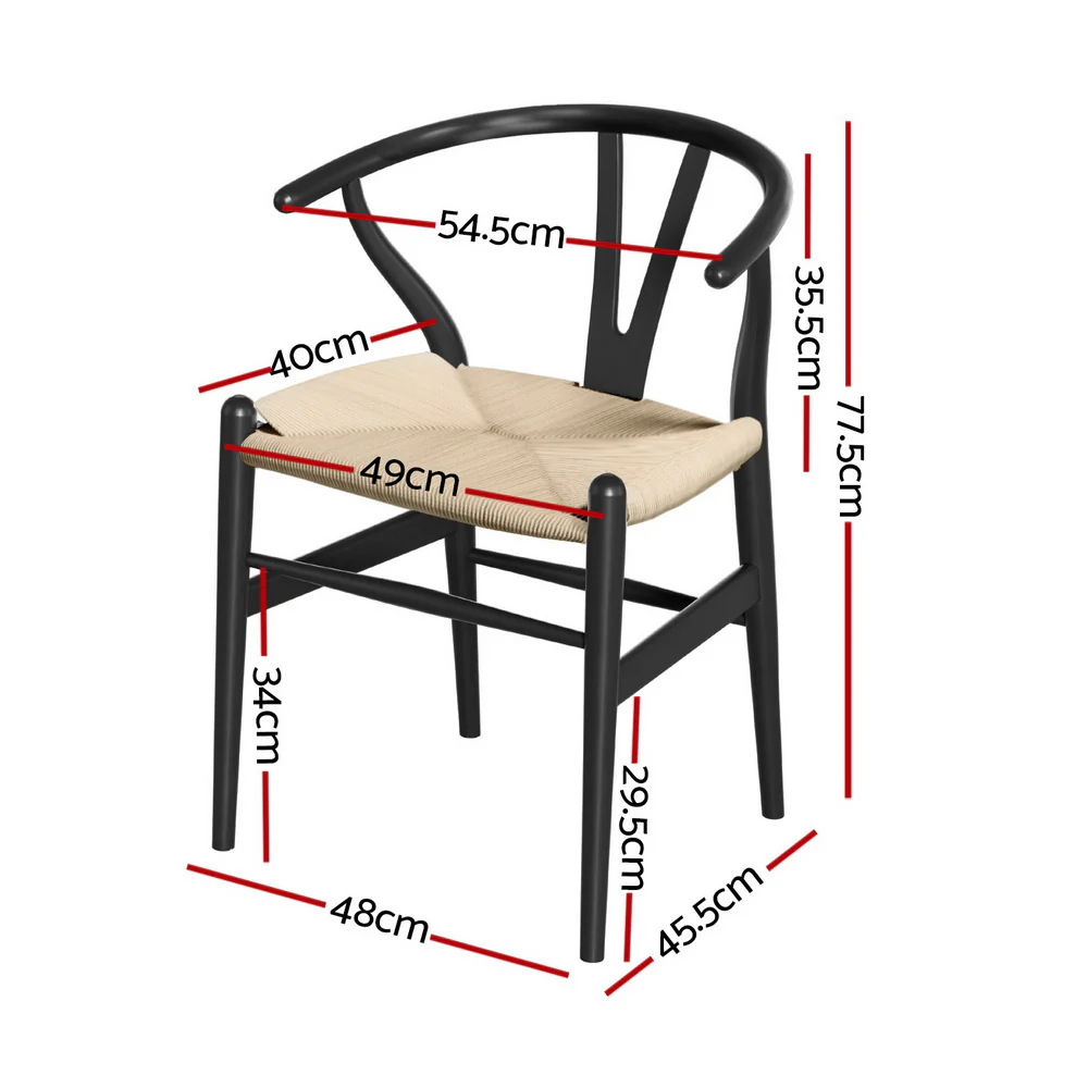 Set of 2 Wishbone Dining Chairs – Black - Image 2