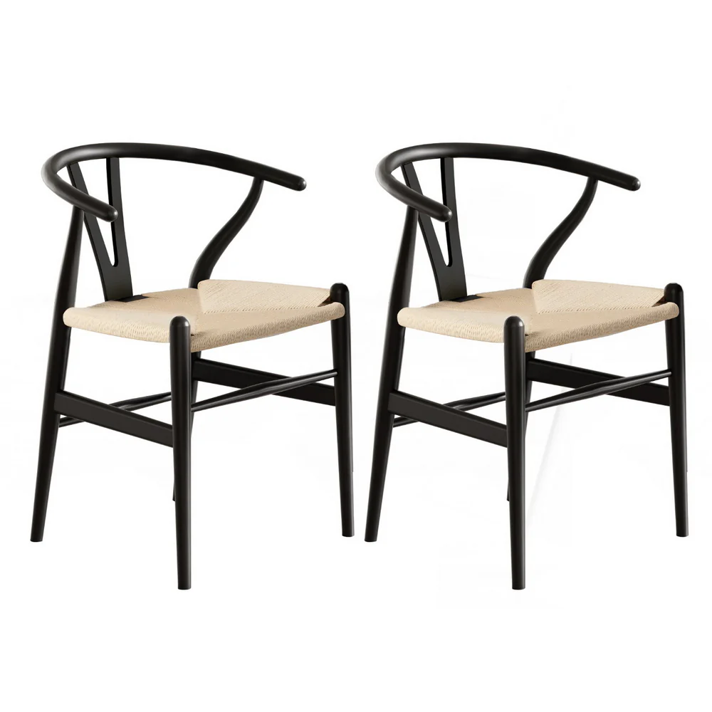 Set of 2 Wishbone Dining Chairs – Black - Image 3