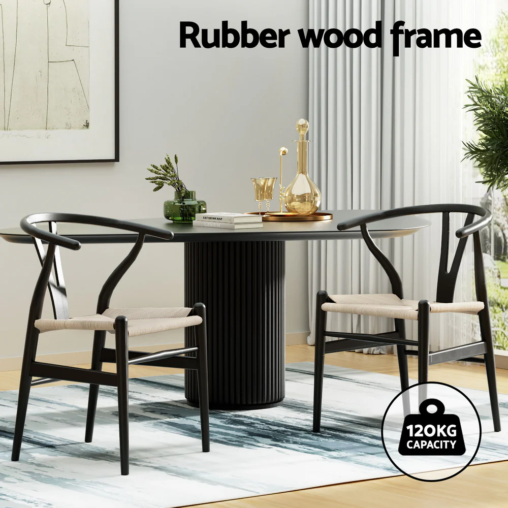Set of 2 Wishbone Dining Chairs – Black - Image 4