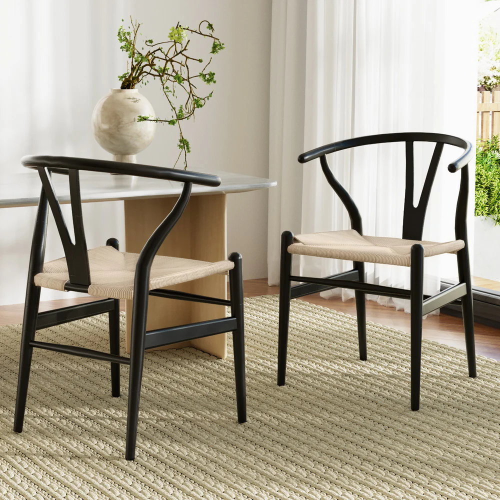 Set of 2 Wishbone Dining Chairs – Black - Image 7