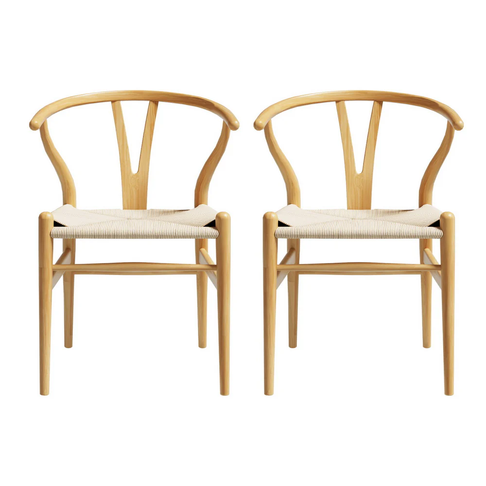 Set of 2 Wishbone Dining Chairs – Natural - Image 3