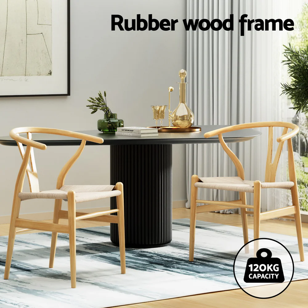 Set of 2 Wishbone Dining Chairs – Natural - Image 4