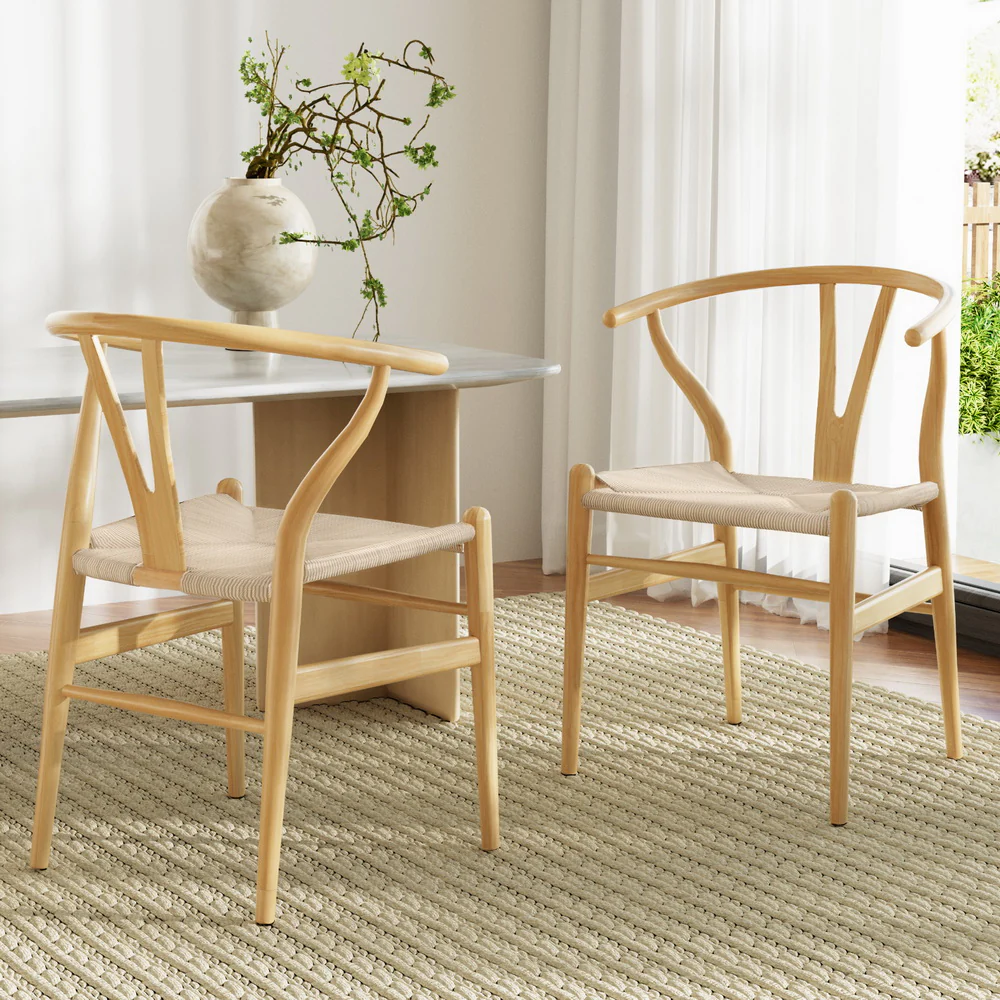 Set of 2 Wishbone Dining Chairs – Natural - Image 7