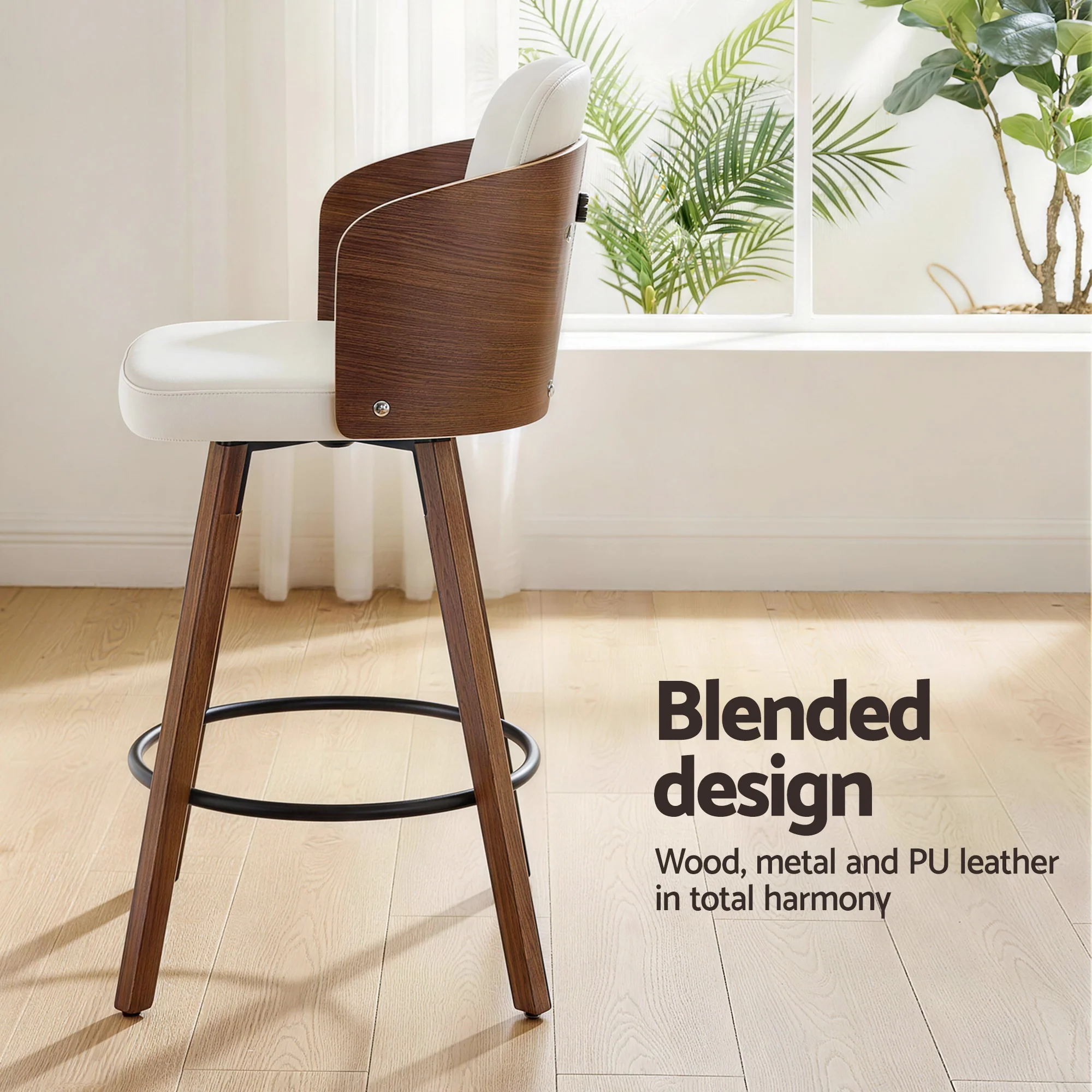 Set of 2 Wooden Swivel Bar Stools 58cm Seat Height - White - Image 5