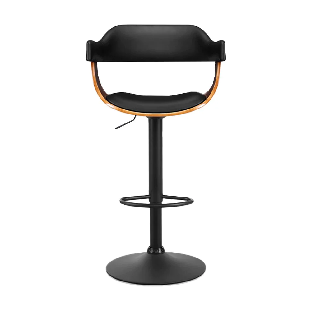 Set of 3 Flynn Wooden Gas Lift Bar Stools With Armrest - Black - Image 6