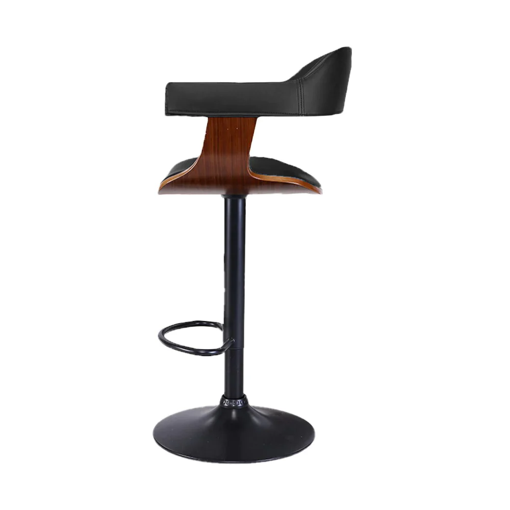 Set of 3 Flynn Wooden Gas Lift Bar Stools With Armrest - Black - Image 7