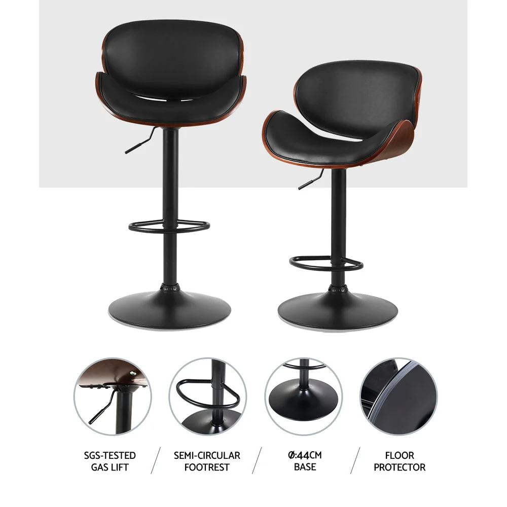 Set of 3 Joyce Wooden Gas Lift Bar Stools Black - Image 5