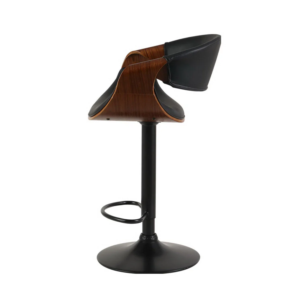 Set of 3 Landon Wood and Leather Gas Lift Bar Stools Black - Image 4