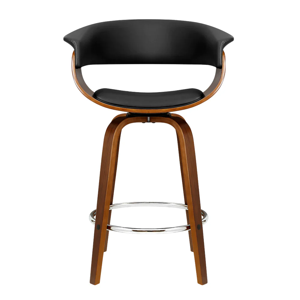 Set of 3 Lawson Wood and Leather Swivel Bar Stools Black - Image 7