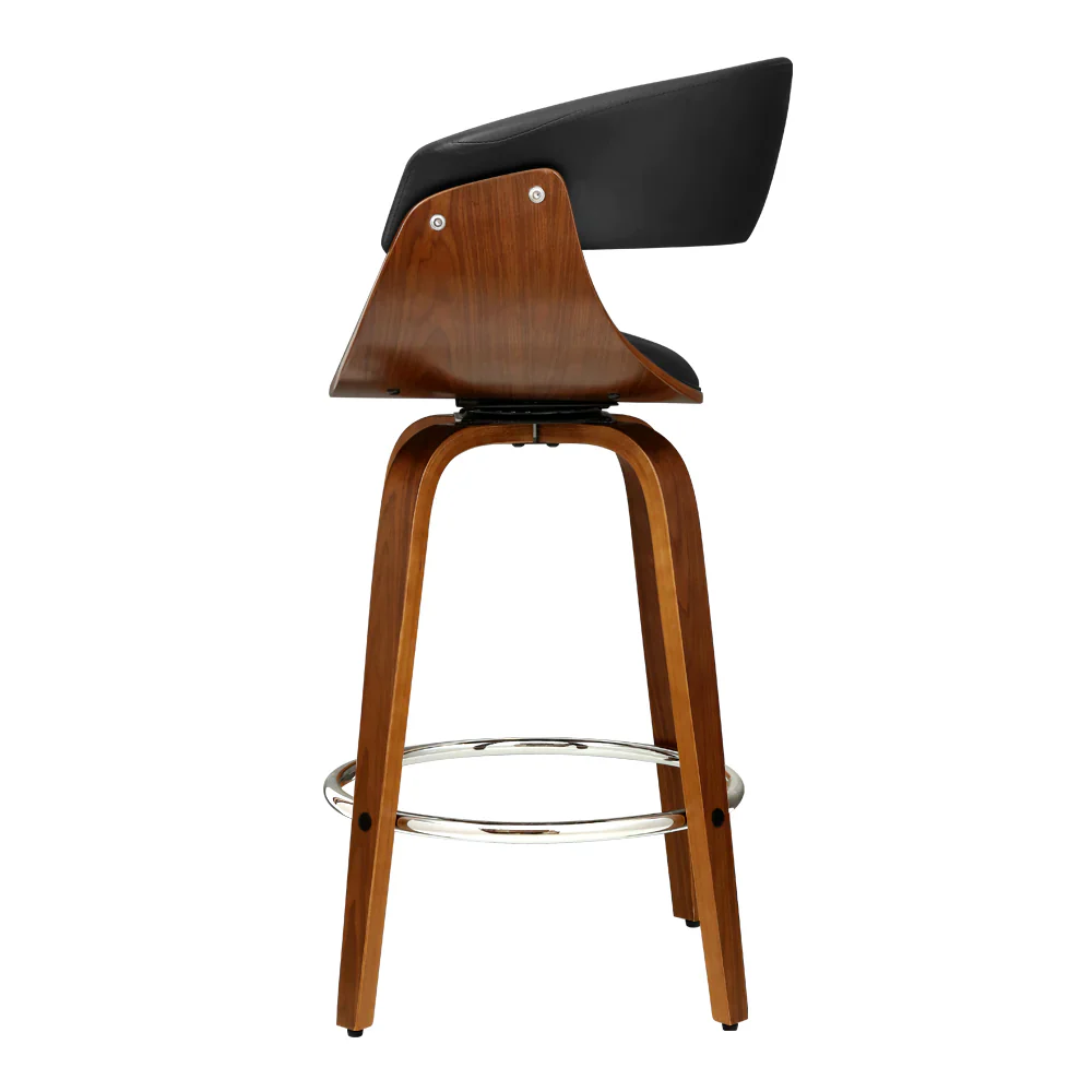 Set of 3 Lawson Wood and Leather Swivel Bar Stools Black - Image 8