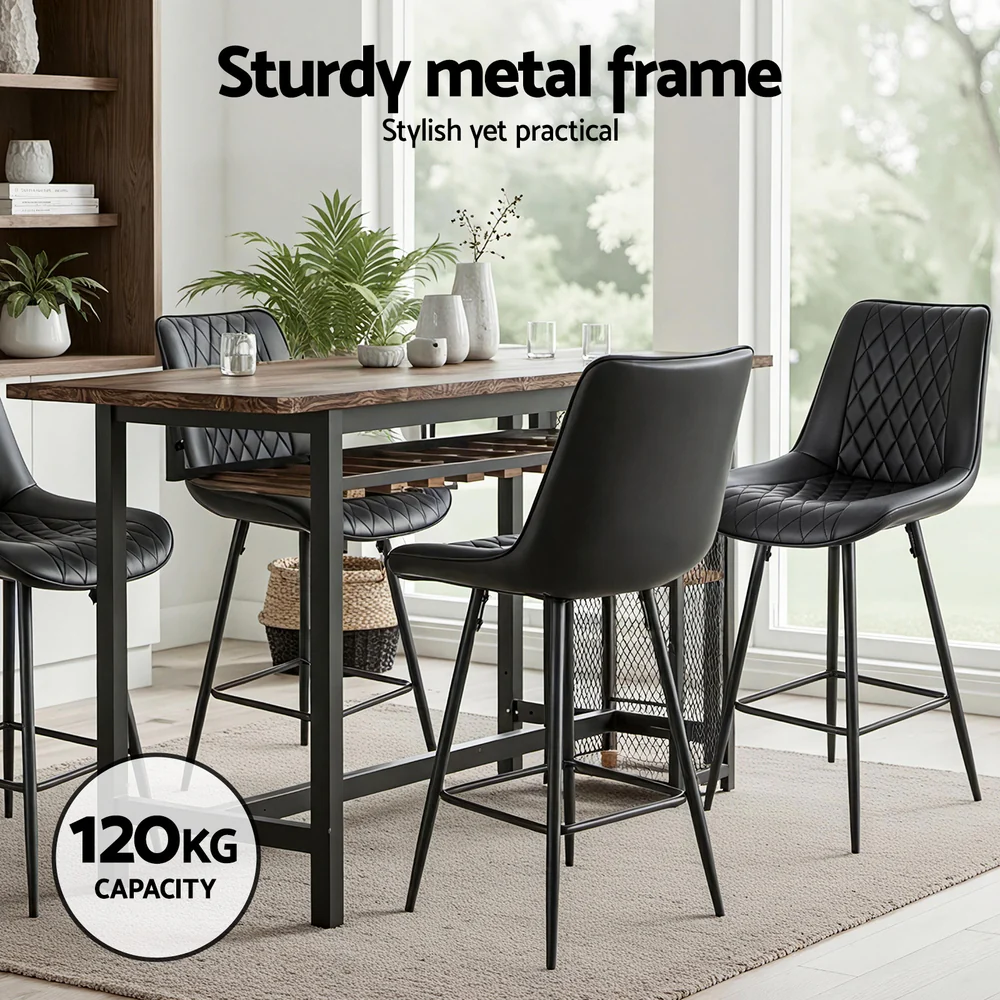 Set of 4 Ashton Diamond Leather Bar Stools – Black - Image 4