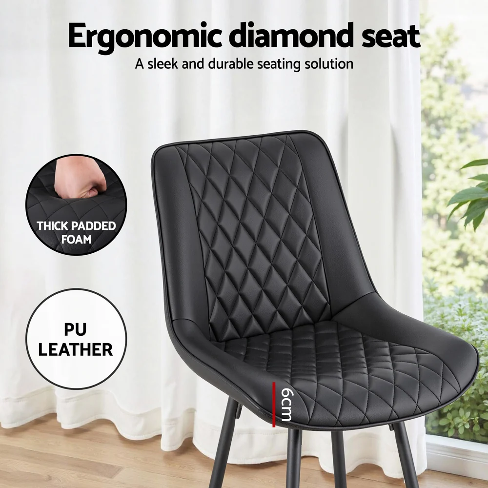 Set of 4 Ashton Diamond Leather Bar Stools – Black - Image 5