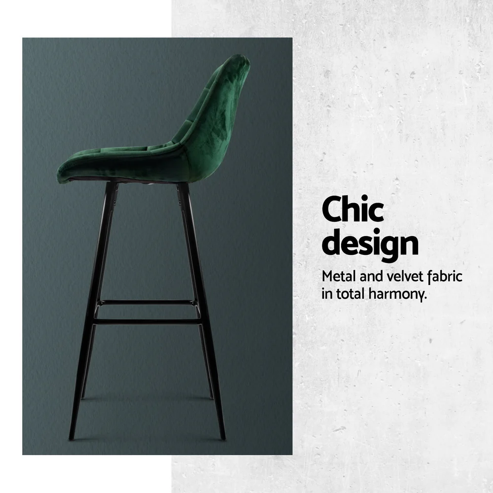 Set of 4 Audrey Velvet Bar Stools – Green - Image 4
