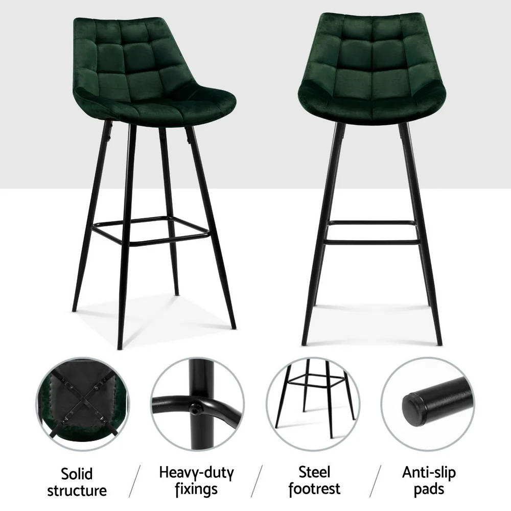 Set of 4 Audrey Velvet Bar Stools – Green - Image 5