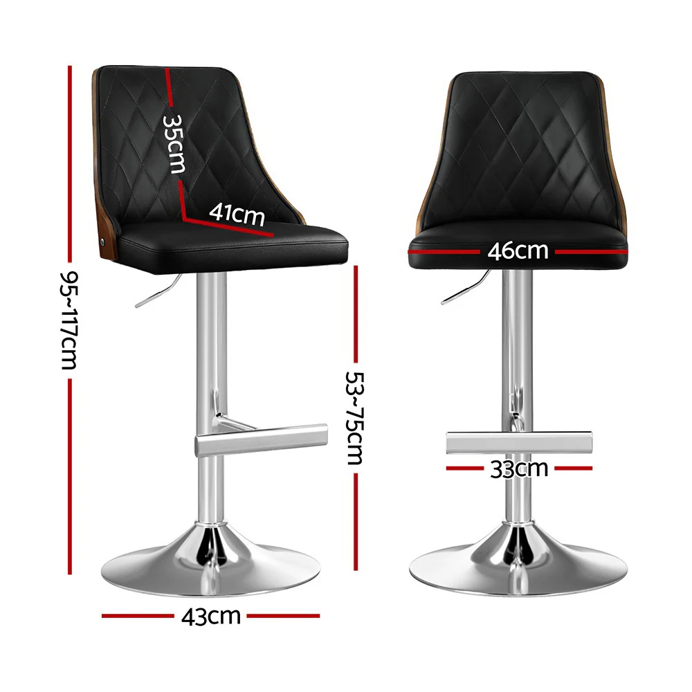 Set of 4 Auren Adjustable Bentwood Leather Bar Stools - Black - Image 2