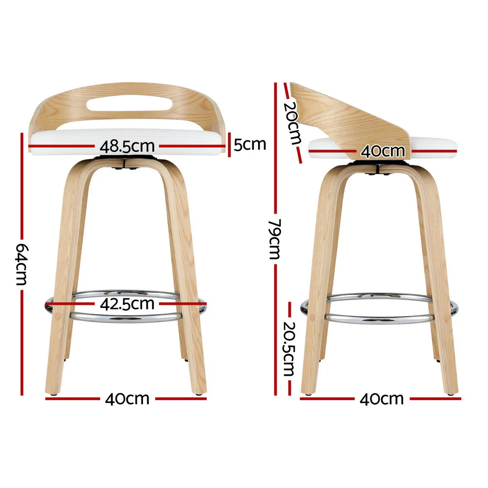 Set of 4 Aveline Swivel PU Leather Bar Stools – White & Walnut - Image 2