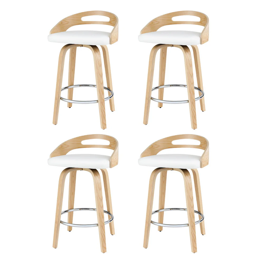 Set of 4 Aveline Swivel PU Leather Bar Stools – White & Walnut - Image 7