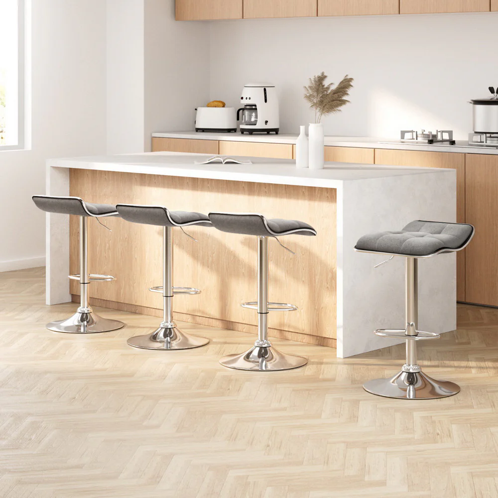 Set of 4 Avianna Swivel Bar Stools - Grey & Chrome