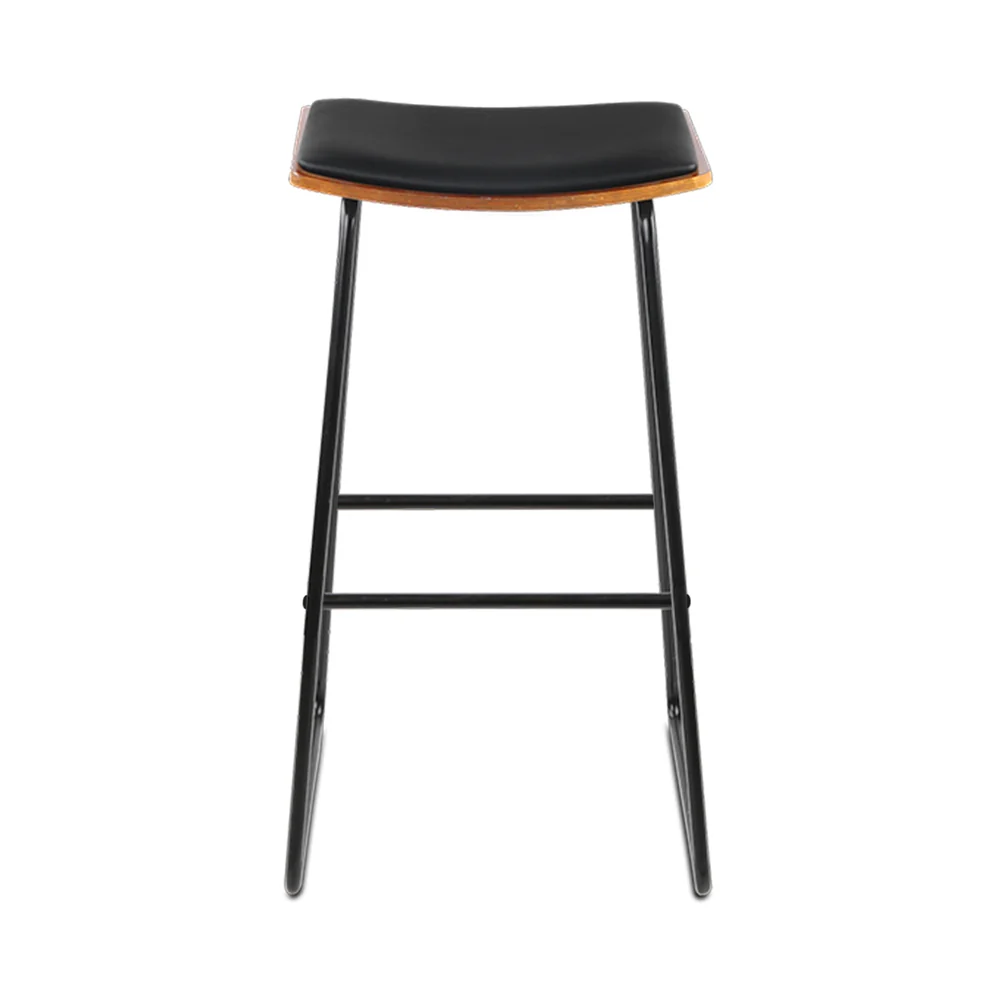 Set of 4 Bar Stools with Leather-Padded Wooden Seat - Image 3